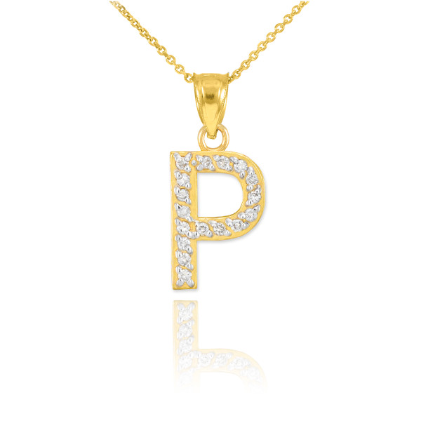 Gold Letter "P" Diamond Initial Pendant Necklace