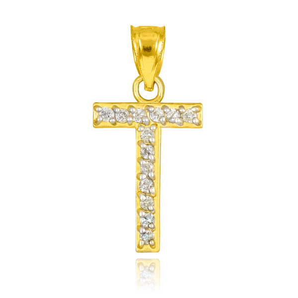 Gold Letter "T" Diamond Initial Pendant Necklace