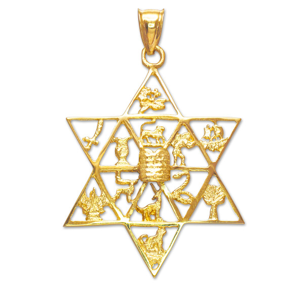 Gold Star of David with Twelve Tribes of Israel Pendant