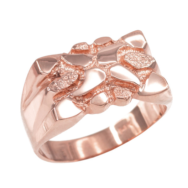 High Polish Rose Gold Textured Nugget Ring for Men