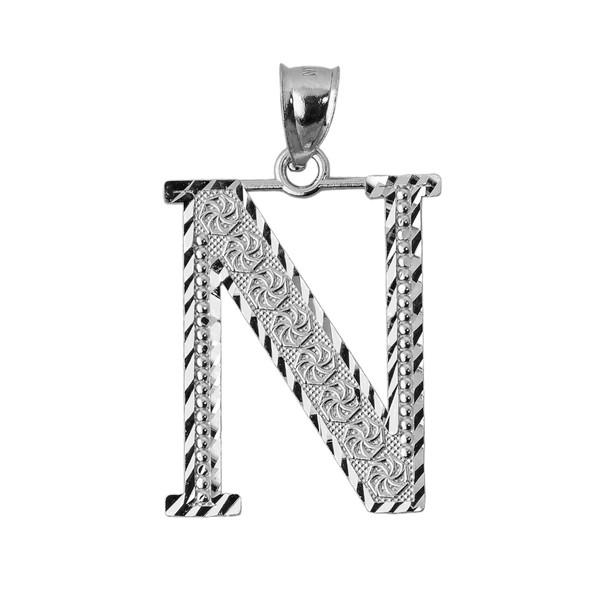 Initial N White Gold Charm Pendant