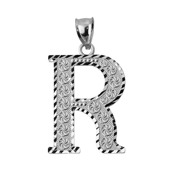 Initial R White Gold Charm Pendant