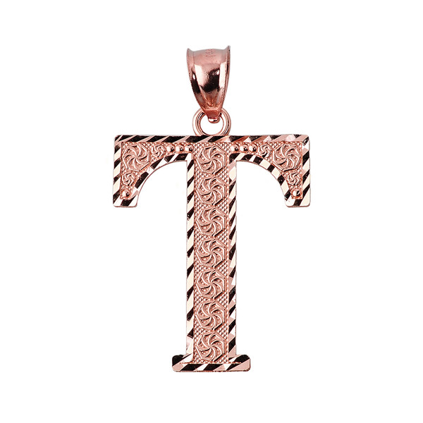 Initial T Rose Gold Charm Pendant