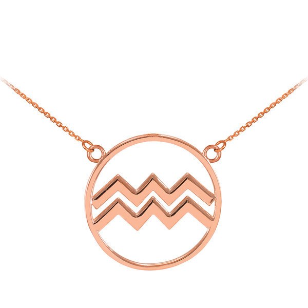 14K Rose Gold Aquarius Zodiac Sign Necklace