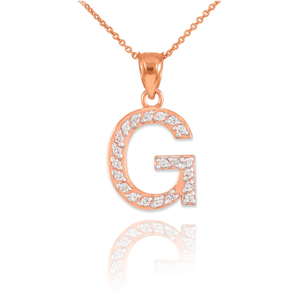 Rose Gold Letter "G" Diamond Initial Pendant Necklace