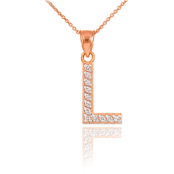 Rose Gold Letter "L" Diamond Initial Pendant Necklace