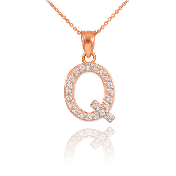 Rose Gold Letter "Q" Diamond Initial Pendant Necklace