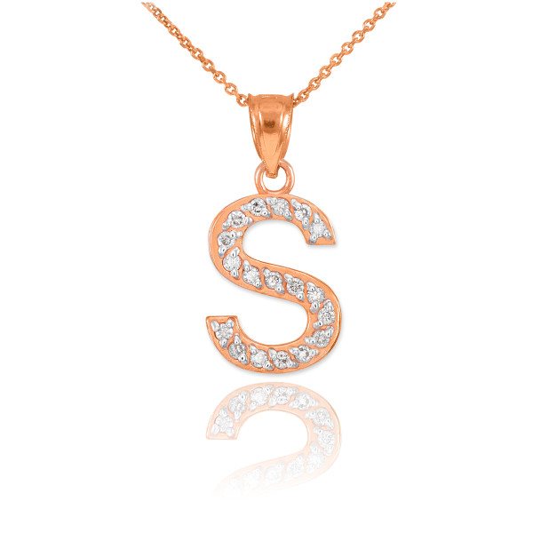 Rose Gold Letter "S" Diamond Initial Pendant Necklace