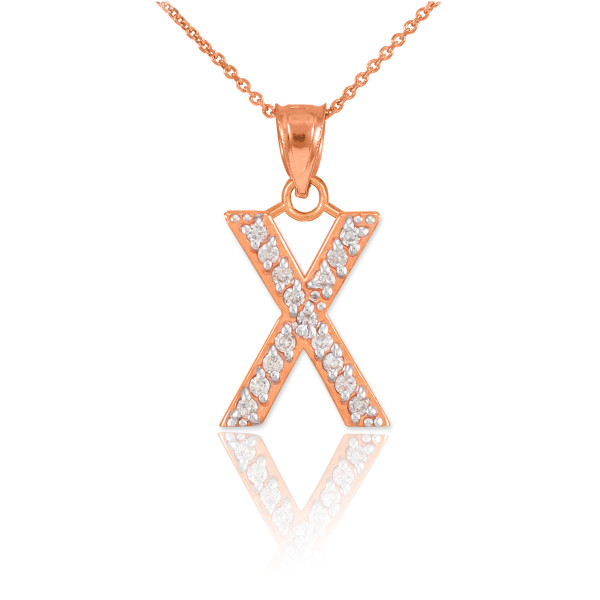 Rose Gold Letter "X" Diamond Initial Pendant Necklace
