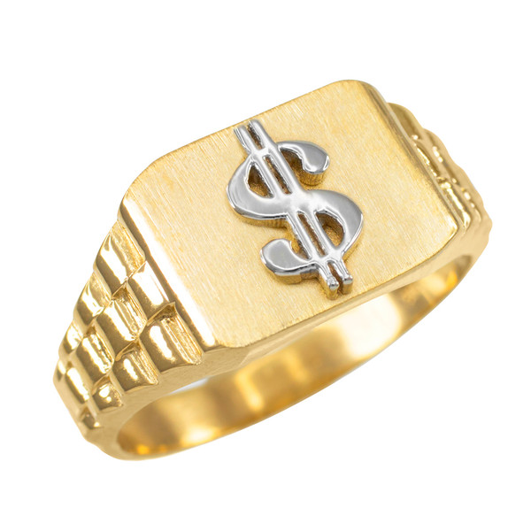 Gold Dollar Sign Mens Ring