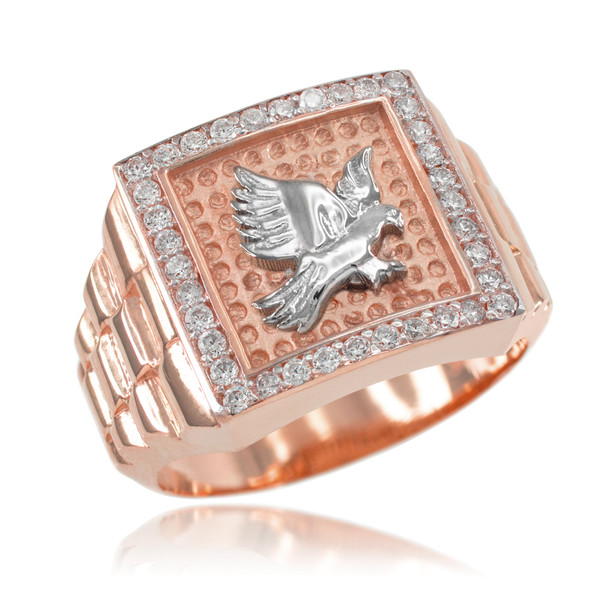 Rose Gold Watchband Design Men's Eagle CZ Ring