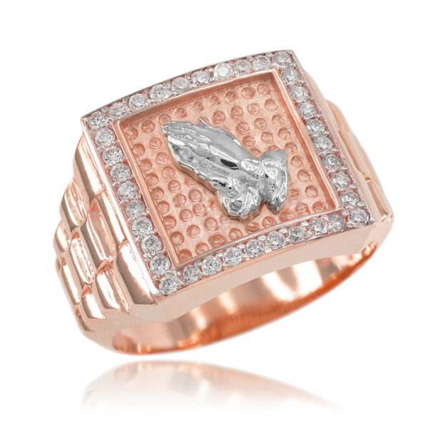 Rose Gold Watchband Design Men's Pray CZ Ring