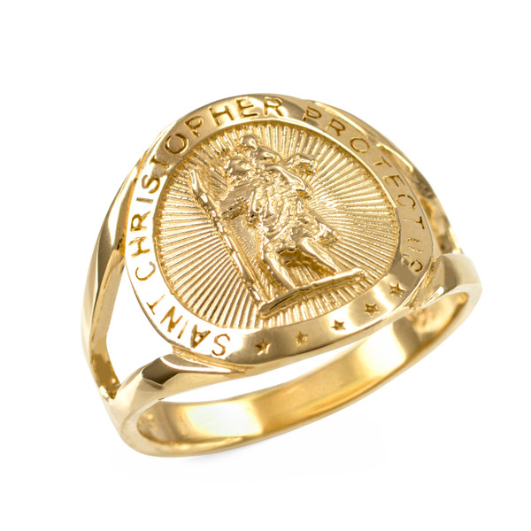 Gold Saint Christopher Medallion Ring