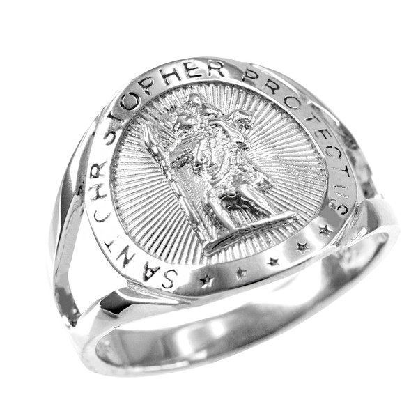 White Gold St. Christopher Ring.