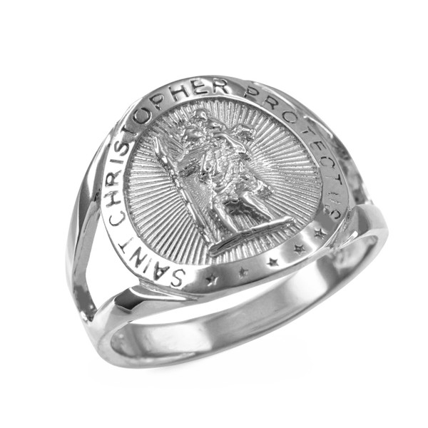 White Gold Saint Christopher Medallion Ring