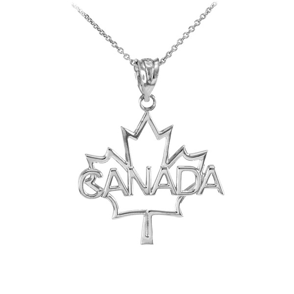 Silver Open Design Maple Leaf "CANADA" word Pendant Necklace