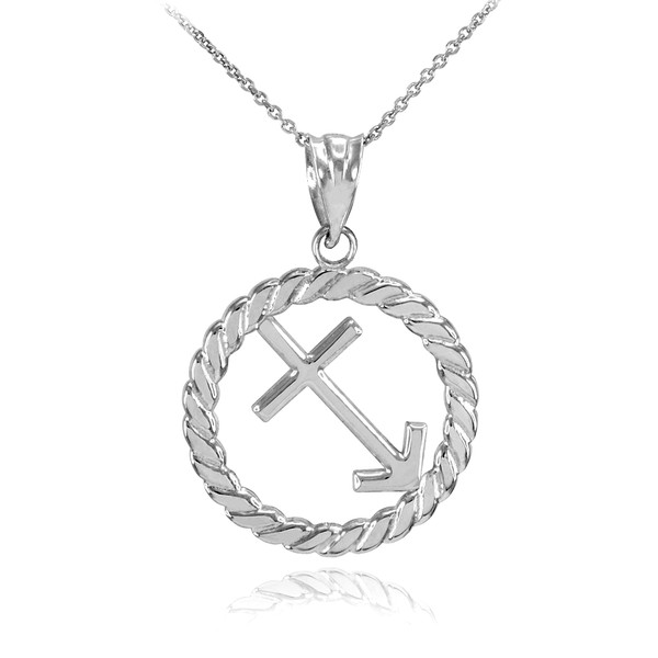 Silver Sagittarius Zodiac Sign in Circle Rope Pendant Necklace