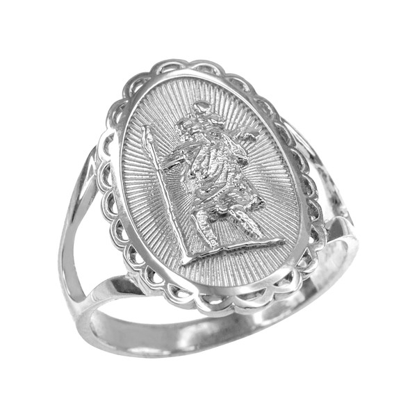 Silver Saint Christopher Oval Women's Ring