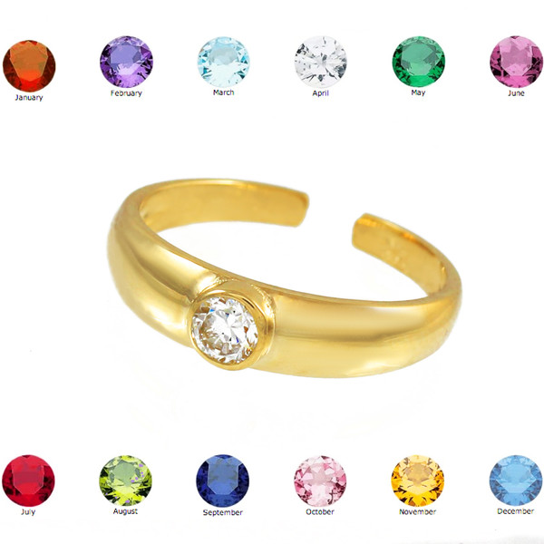 Solid Gold Birthstone CZ Toe Ring