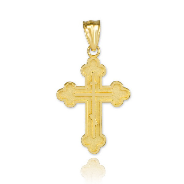 Solid Gold Eastern Orthodox Cross Charm Pendant Necklace