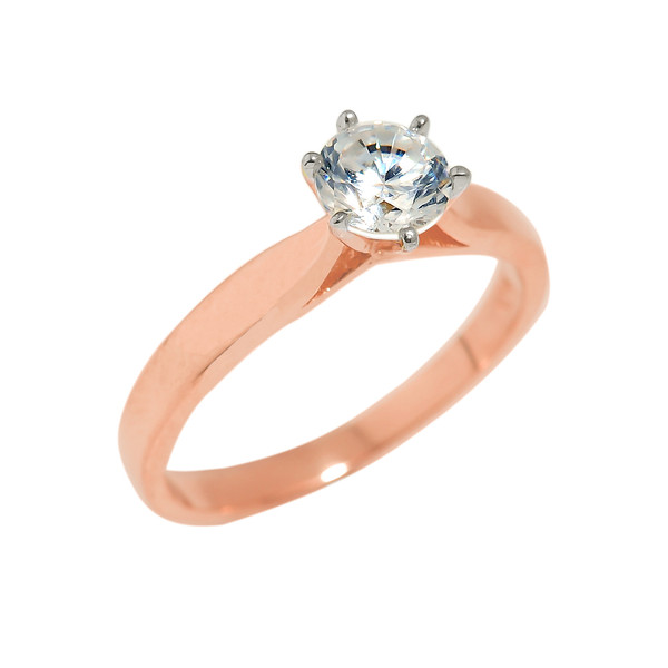 Solid Rose Gold Cubic Zirconia Engagement Ring