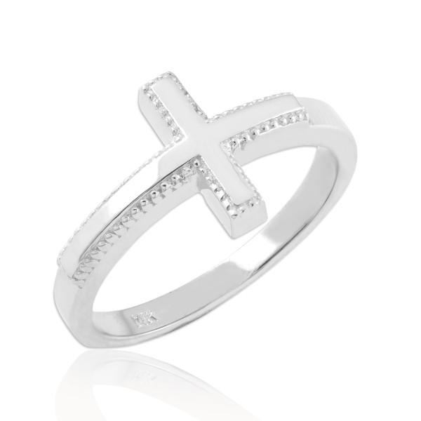 Solid White Gold Sideways Cross Ring