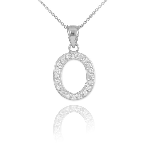 Sterling Silver "O" CZ Initial Pendant Necklace