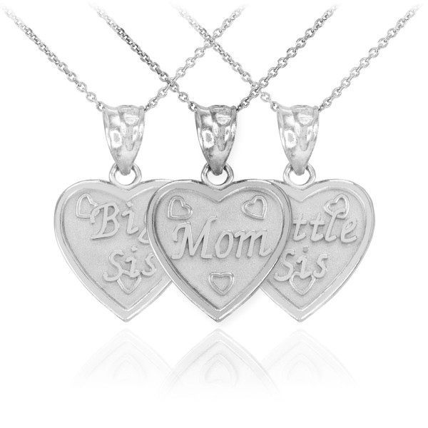 Sterling Silver 3pc 'Mom' 'Big Sis' 'Little Sis' Heart Pendant Necklace Set