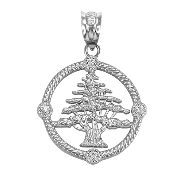 White Gold Cedar Tree Lebanon Diamond Pendant