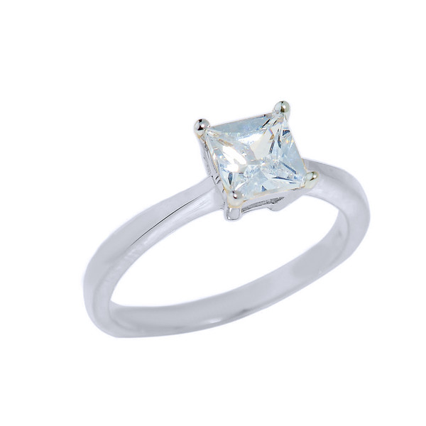 Sterling Silver CZ Princess Cut Engagement Ring