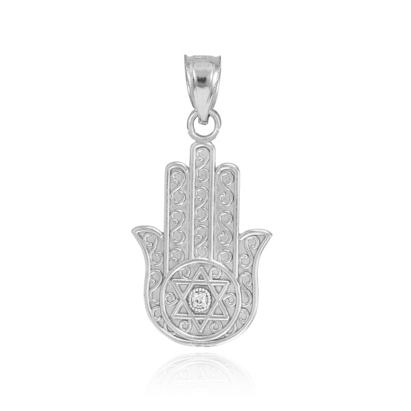 Sterling Silver Hamsa CZ Pendant Necklace