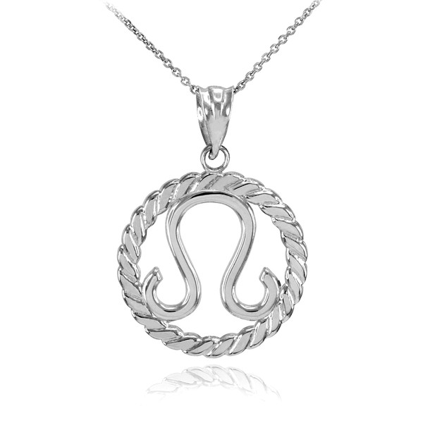 Sterling Silver Leo Zodiac Sign in Circle Rope Pendant Necklace