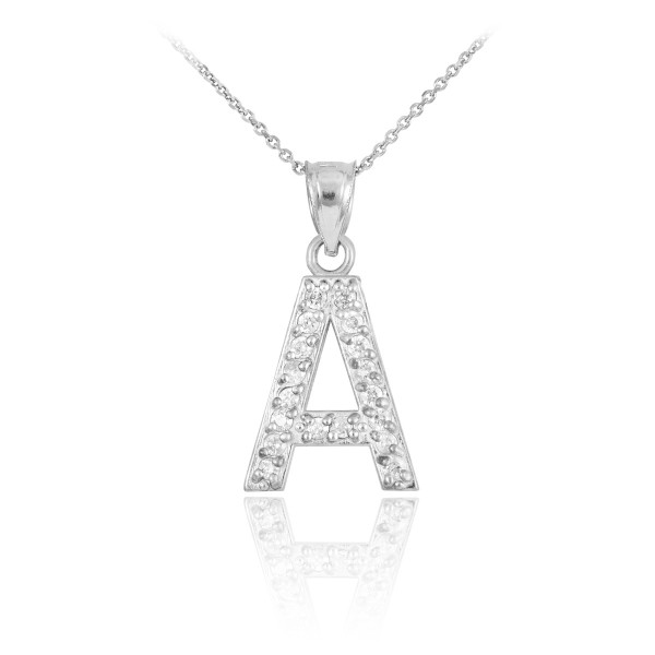 Sterling Silver Letter "A" Initial CZ Monogram Pendant Necklace