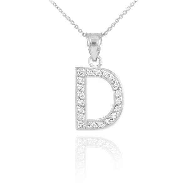 Sterling Silver Letter "D" CZ Initial Pendant Necklace