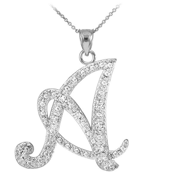 Sterling Silver Letter Script "A" CZ Initial Necklace