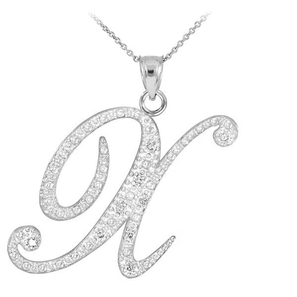 Sterling Silver Letter Script "X" CZ Initial Necklace