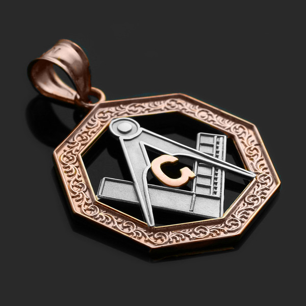 Two-Tone Rose Gold Freemason Octagonal Masonic Pendant