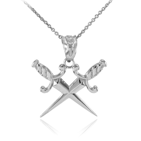 White Gold Crossed Daggers Pendant Necklace