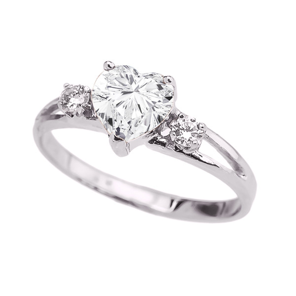 White Gold Cubic Zirconia Heart Proposal/Promise Ring