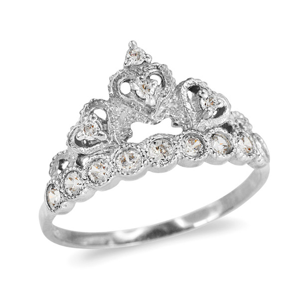 White Gold CZ  Princess Crown Ring