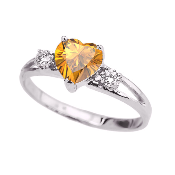 White Gold CZ Citrine Heart Proposal/Promise Ring
