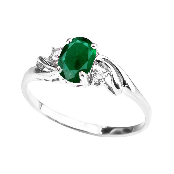 White Gold CZ Emerald Oval Solitaire Proposal Ring