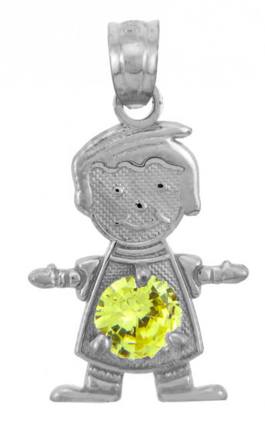 White Gold CZ Yellow Topaz Baby Boy Birthstone Charm