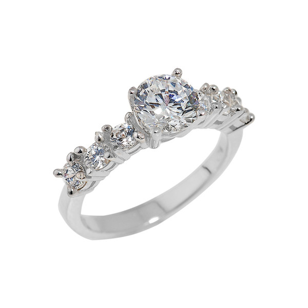 White Gold CZ-Studded Engagement Ring