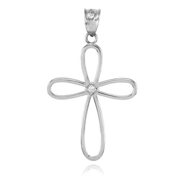 White Gold Dainty Open Cross Diamond Pendant