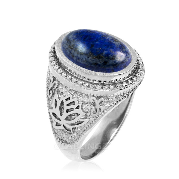 Sterling Silver Lapis Lazuli Yoga Lotus Statement Ring