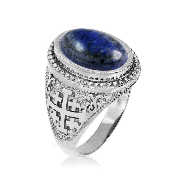 Sterling Silver Jerusalem Cross Lapis Lazuli Statement Ring