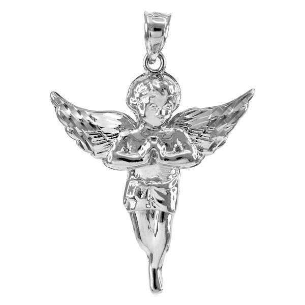 White Gold Diamond Cut Angel Pendant (S M L)