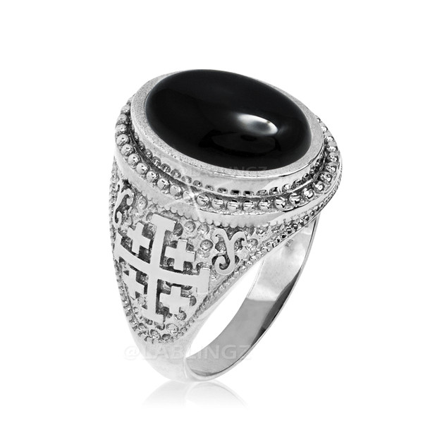 Sterling Silver Jerusalem Cross Black Onyx Statement Ring