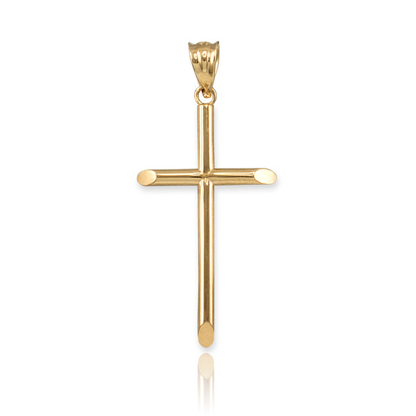 Polished Gold Plain Tube Cross Charm Necklace (S/M/L)